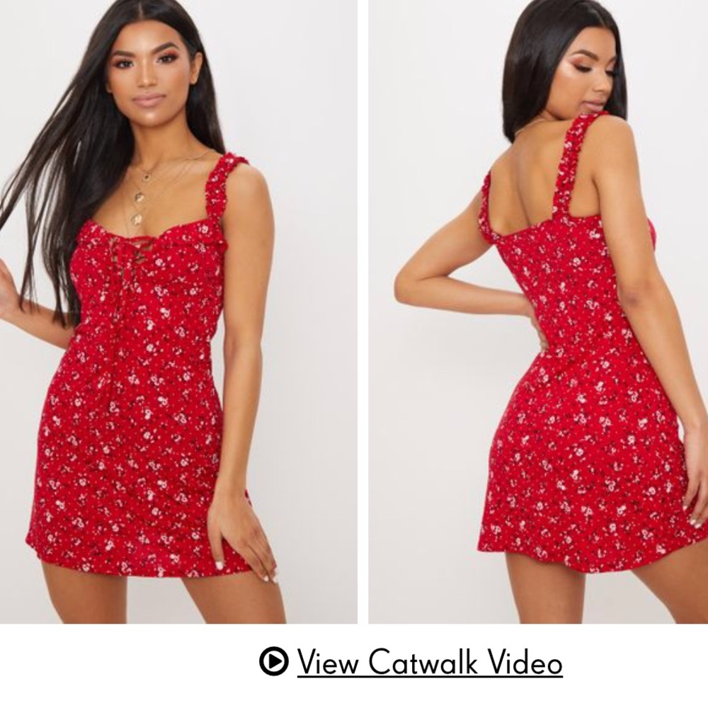 Red Floral Print Frill Detail Shift Dress❤️❤️❤️‼️